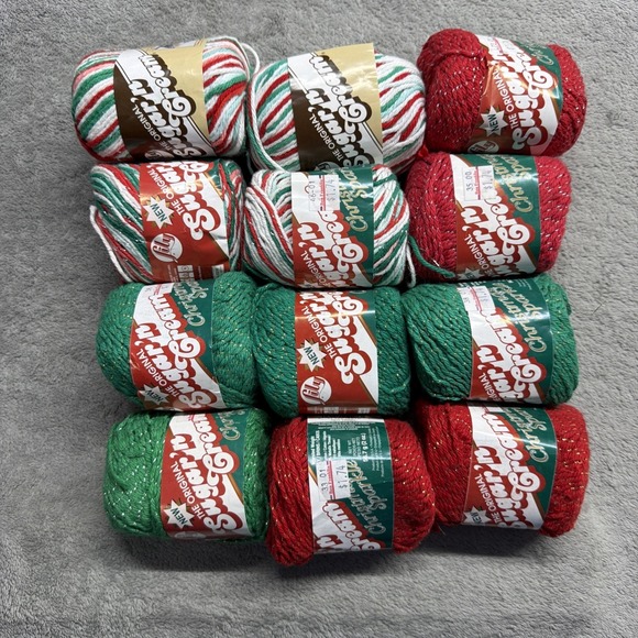 Lily Sugar 'n Cream Other - 12 Skeins Lily Sugar'n Cream Christmas Sparkle Holiday Yarn Craft Red Green VTG